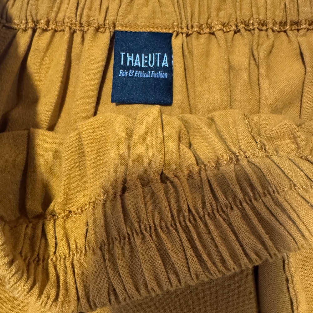 Thaluta One Size Mustard Boho Maxi Skirt 100% Cotton Ruched Pocket - Picture 4 of 8